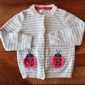 Baby Boden 2-3Y Novelty Princess Ladybug Crochet Cotton Blend Striped Cardigan